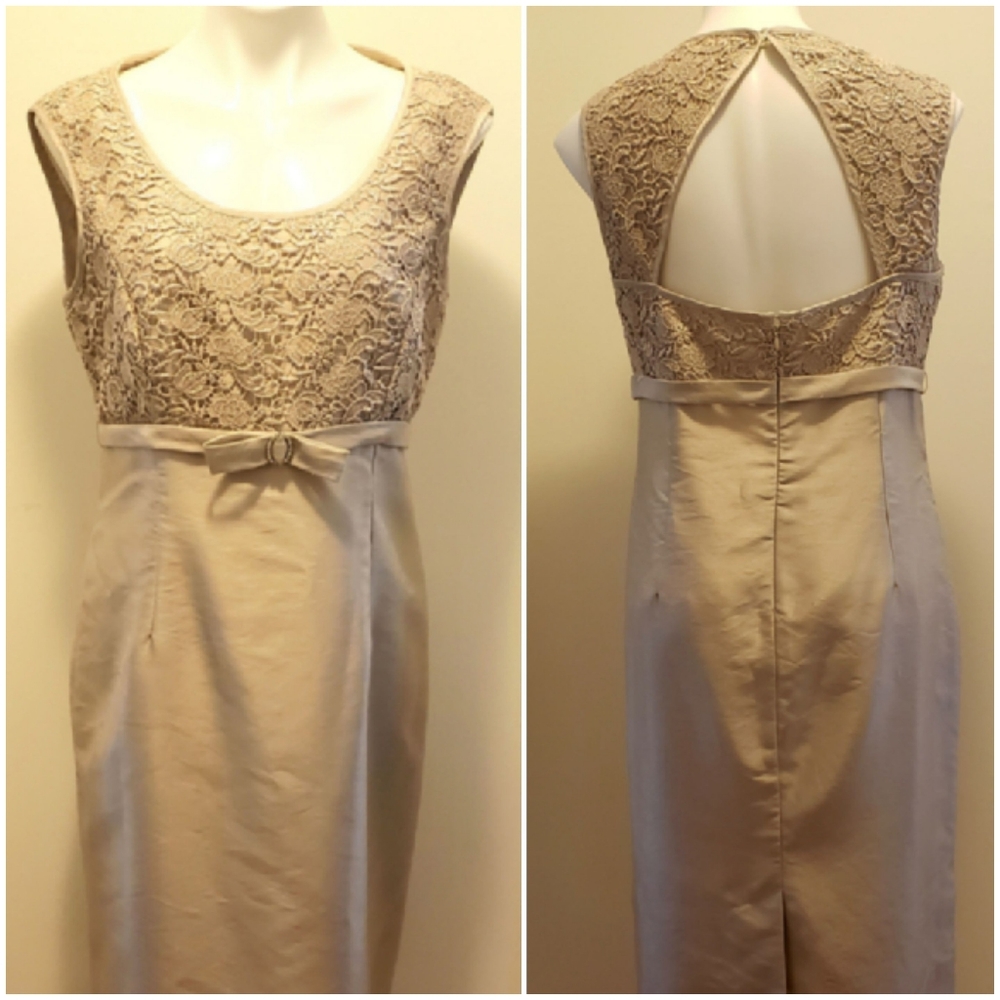 R&M metallic lace bodice, empire waist dress